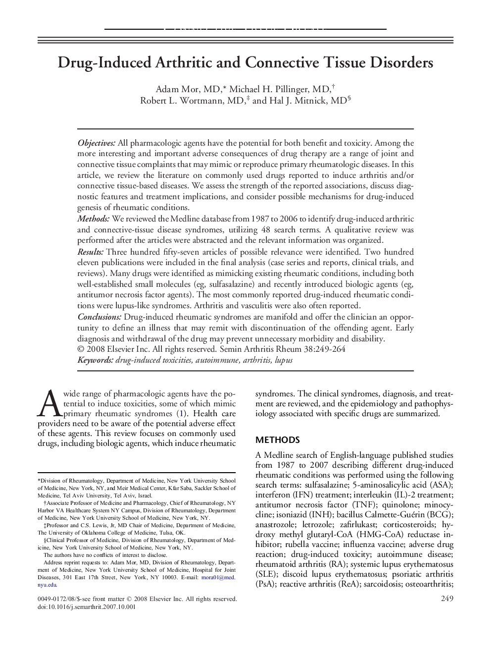 Drug-Induced Arthritic and Connective Tissue Disorders 