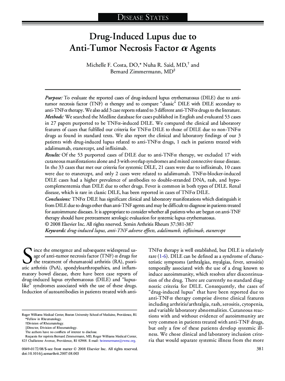 Drug-Induced Lupus due to Anti-Tumor Necrosis Factor α Agents 