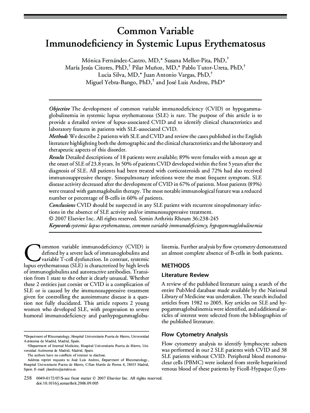 Common Variable Immunodeficiency in Systemic Lupus Erythematosus 