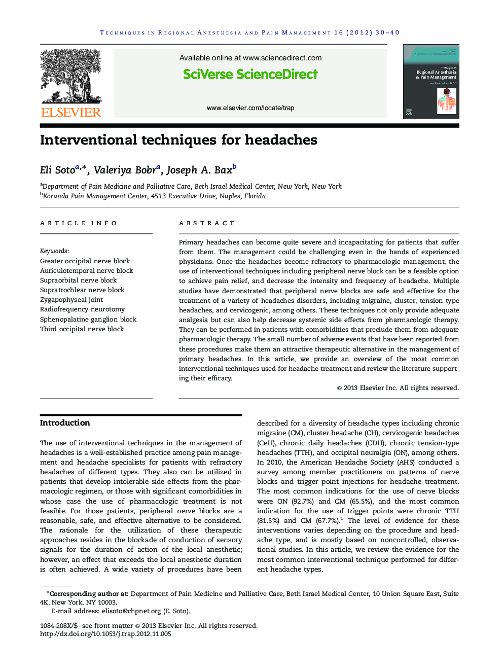 Interventional techniques for headaches