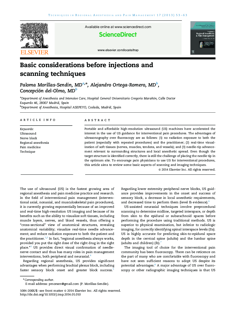 Basic considerations before injections and scanning techniques