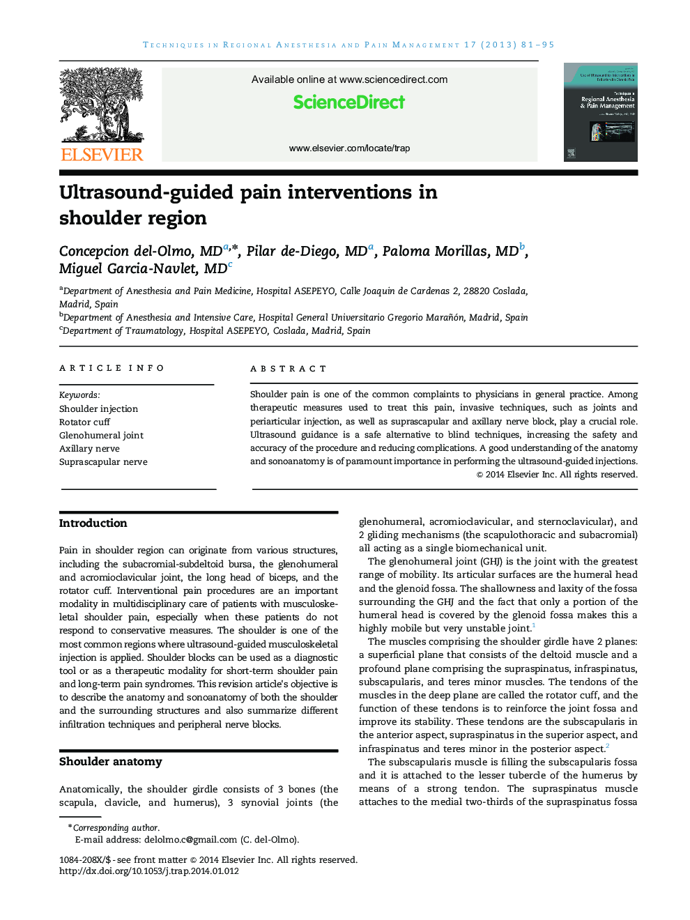 Ultrasound-guided pain interventions in shoulder region