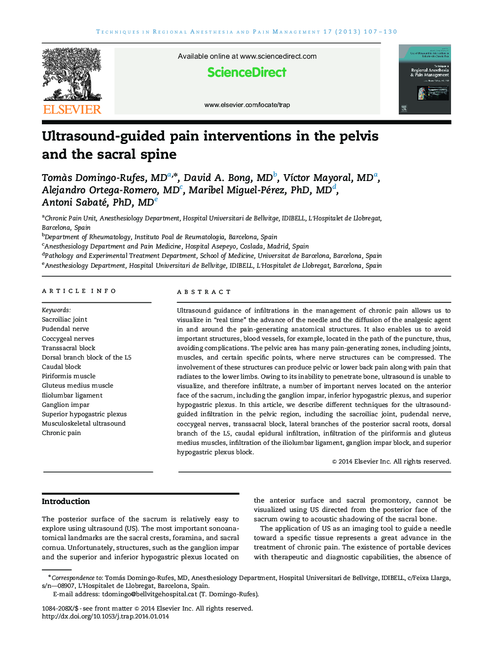 Ultrasound-guided pain interventions in the pelvis and the sacral spine