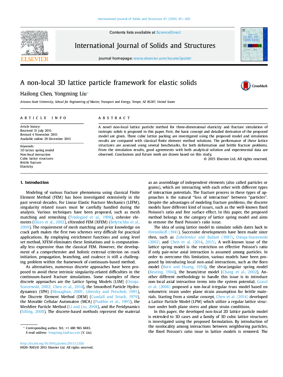 A non-local 3D lattice particle framework for elastic solids