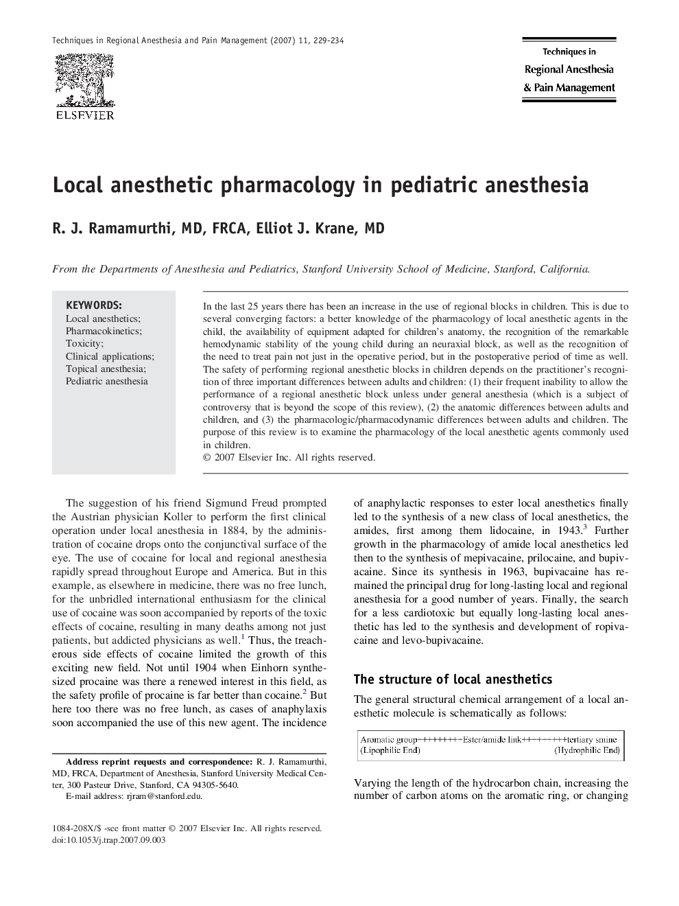 Local anesthetic pharmacology in pediatric anesthesia