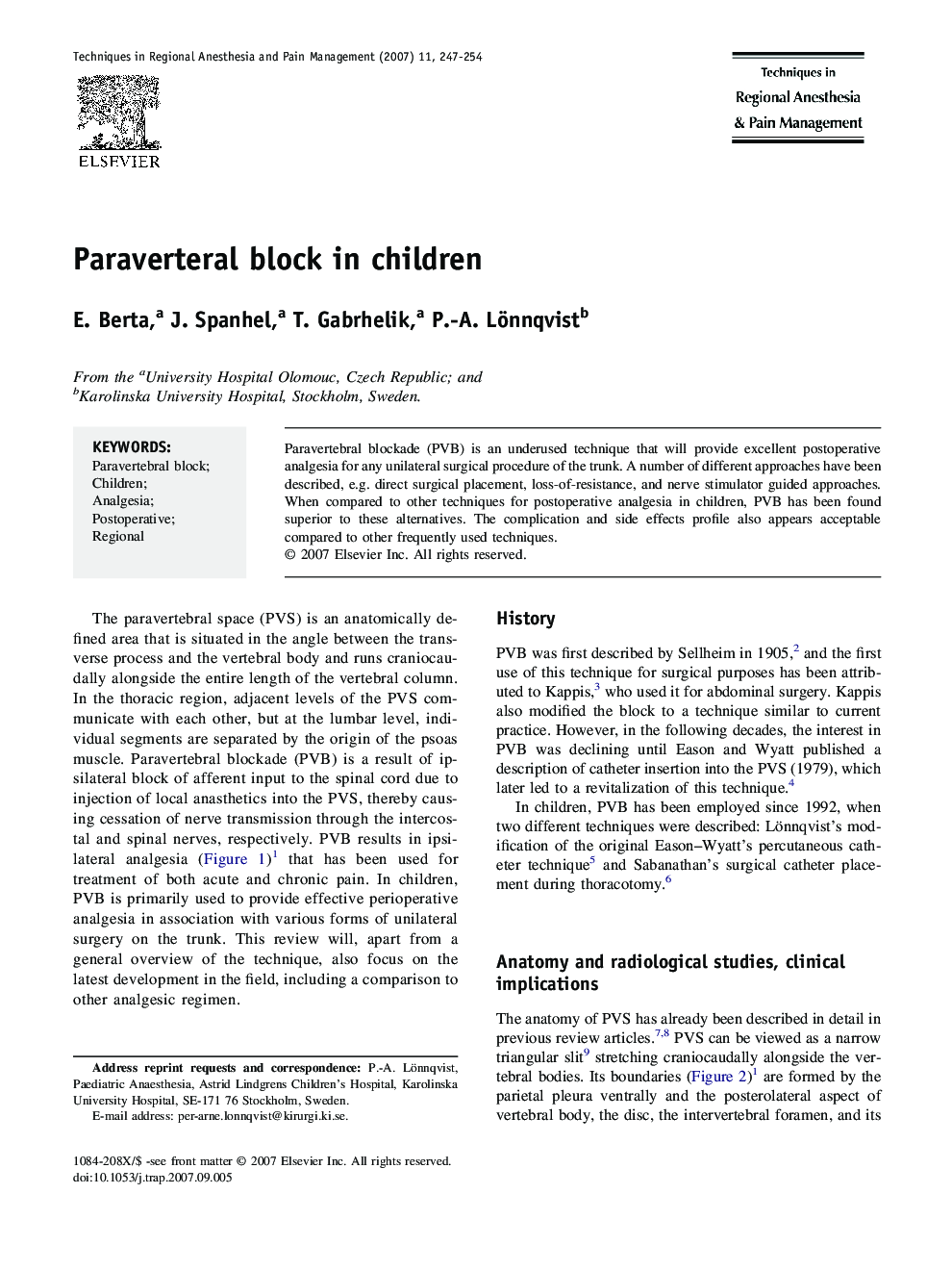 Paraverteral block in children