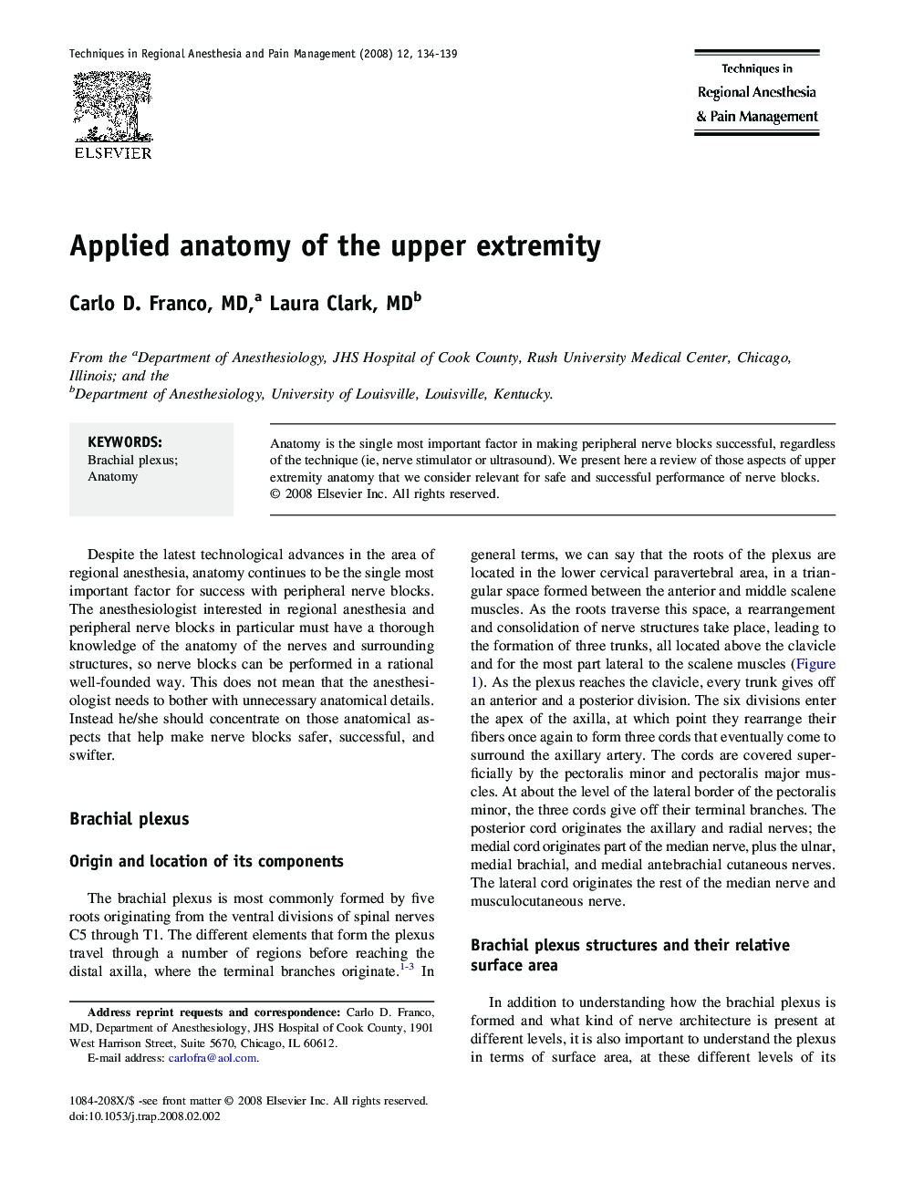 Applied anatomy of the upper extremity