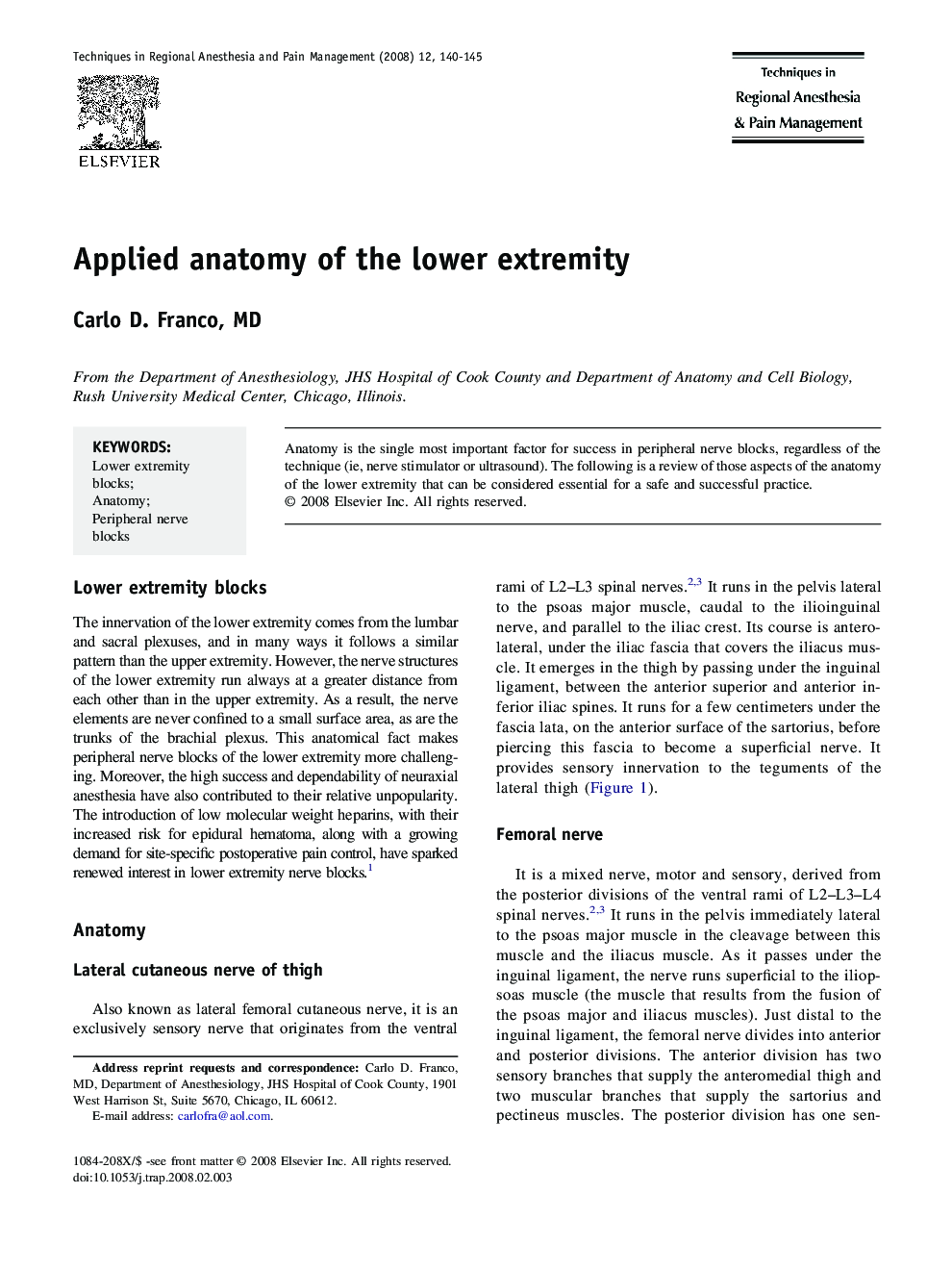 Applied anatomy of the lower extremity