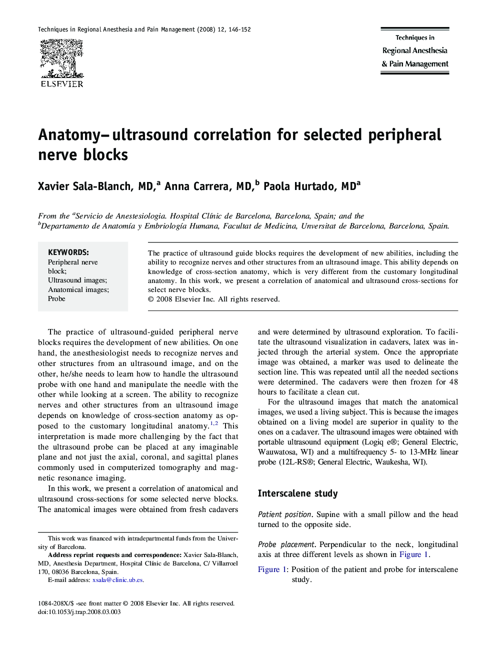 Anatomy–ultrasound correlation for selected peripheral nerve blocks 