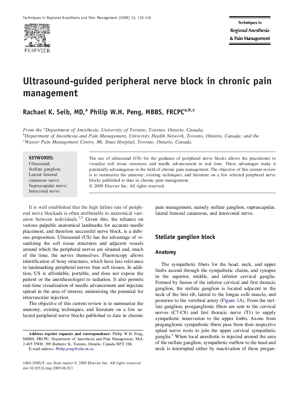 Ultrasound-guided peripheral nerve block in chronic pain management