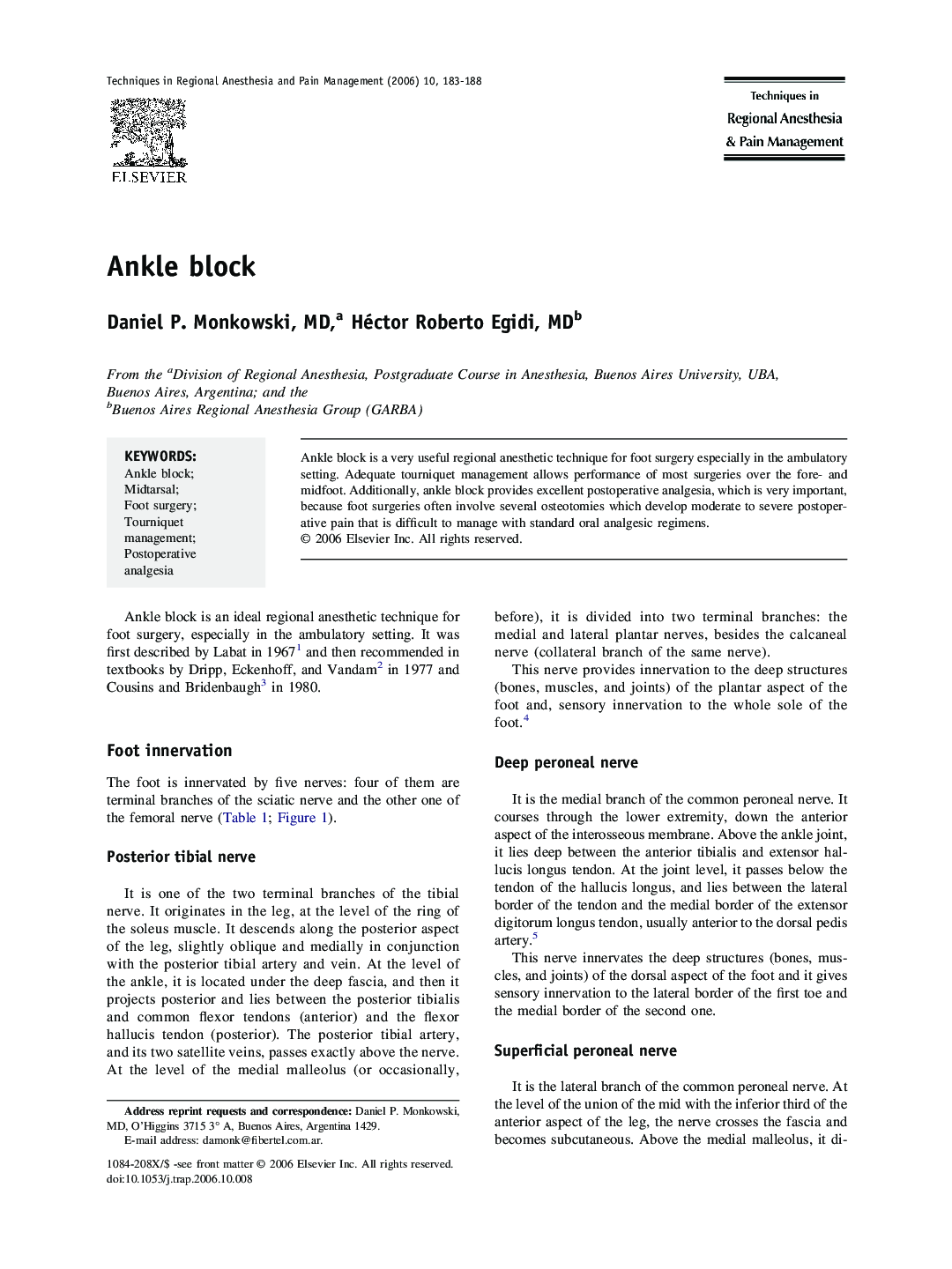 عکس صفحه اول مقاله: Ankle block Ankle block