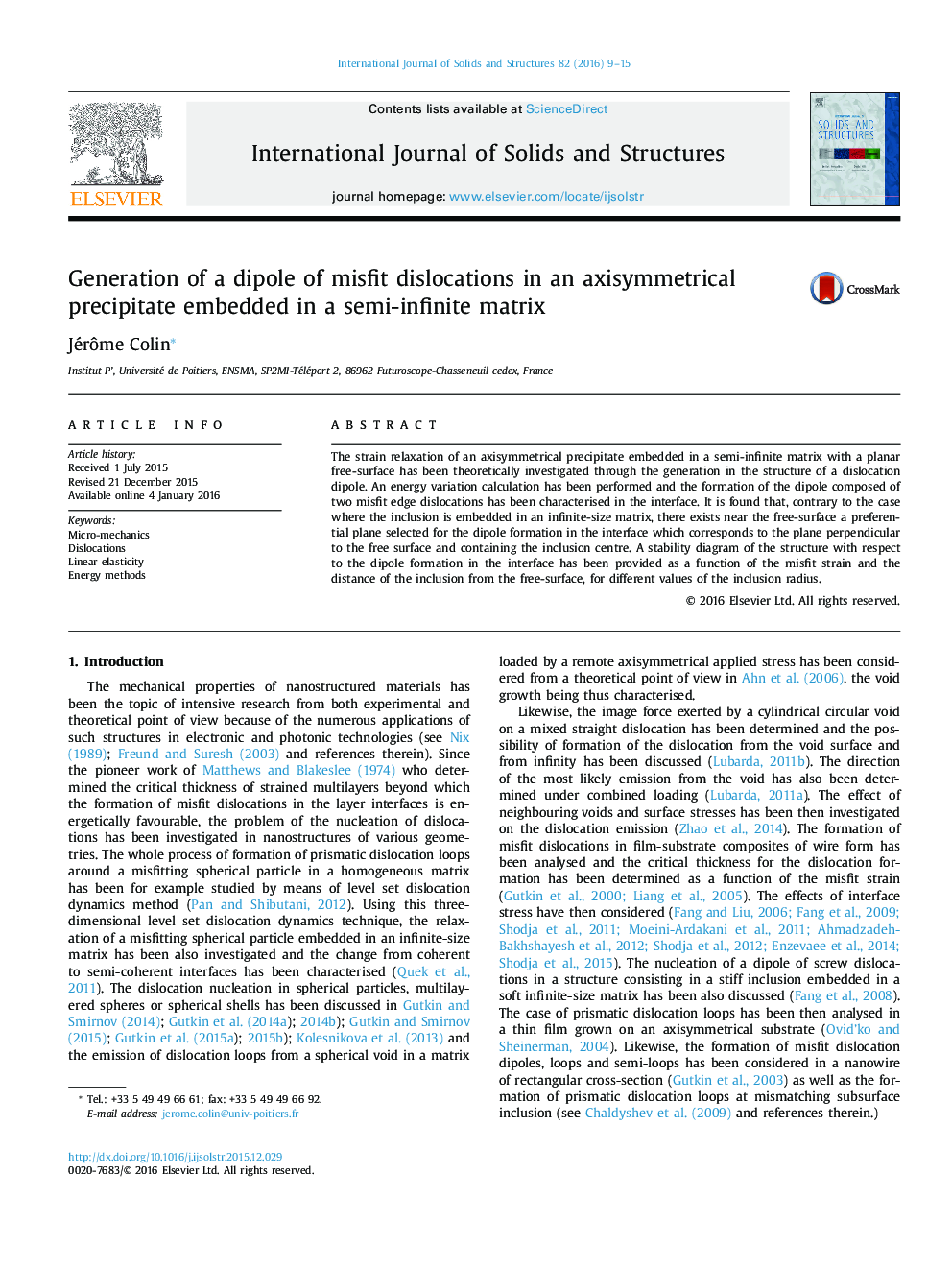 Generation of a dipole of misfit dislocations in an axisymmetrical precipitate embedded in a semi-infinite matrix