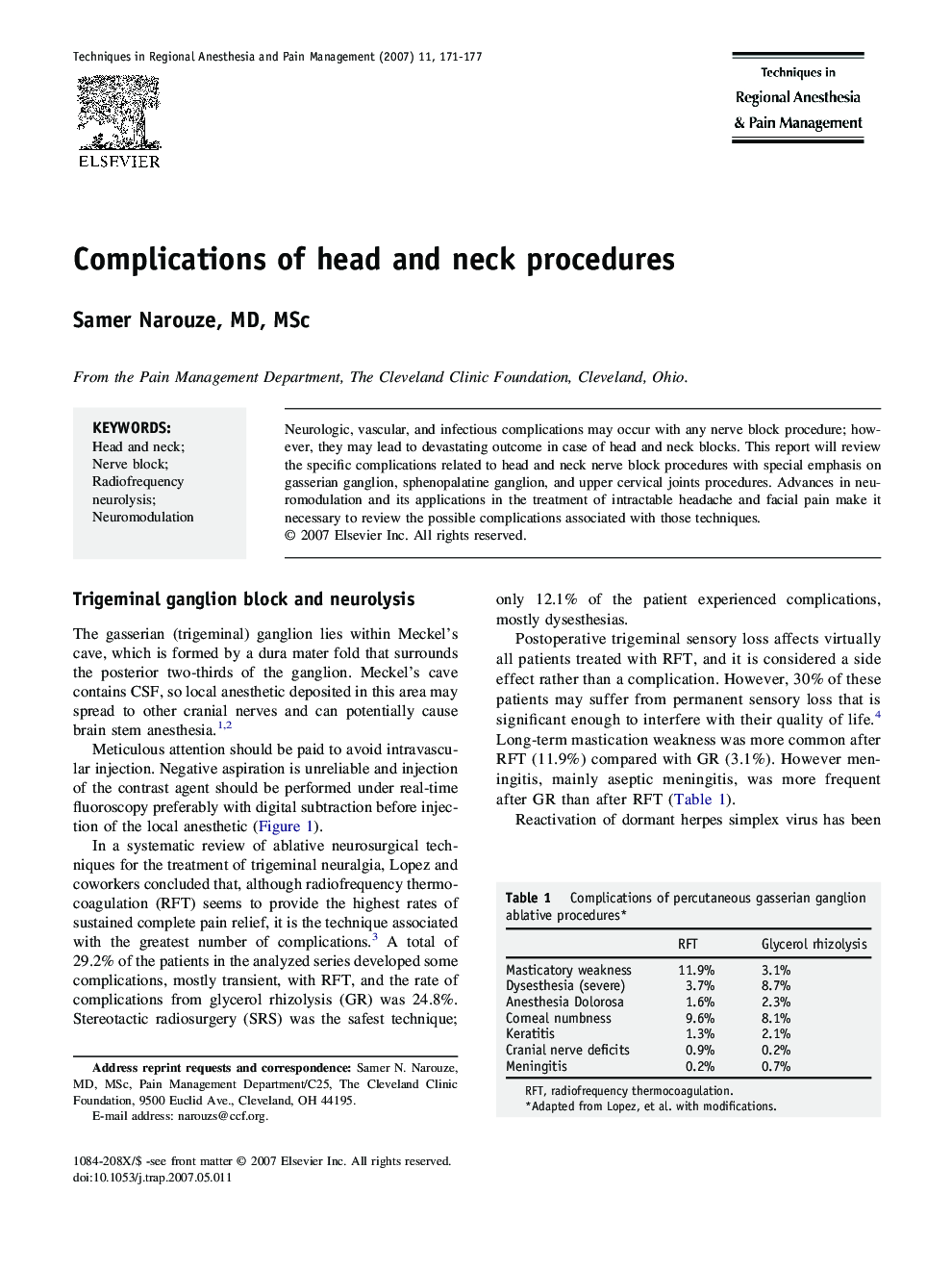 Complications of head and neck procedures