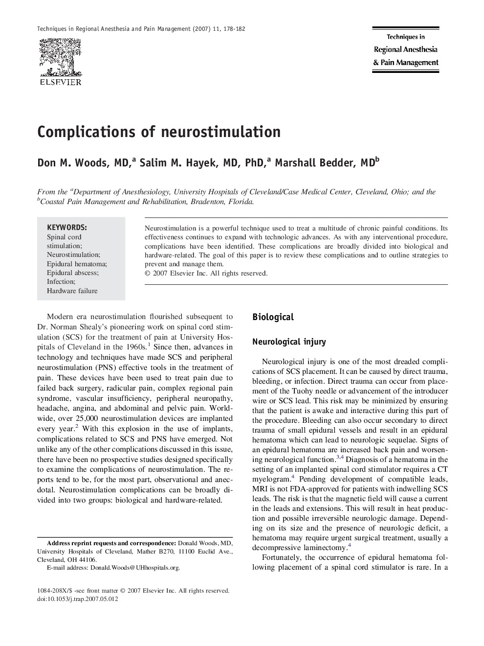 Complications of neurostimulation