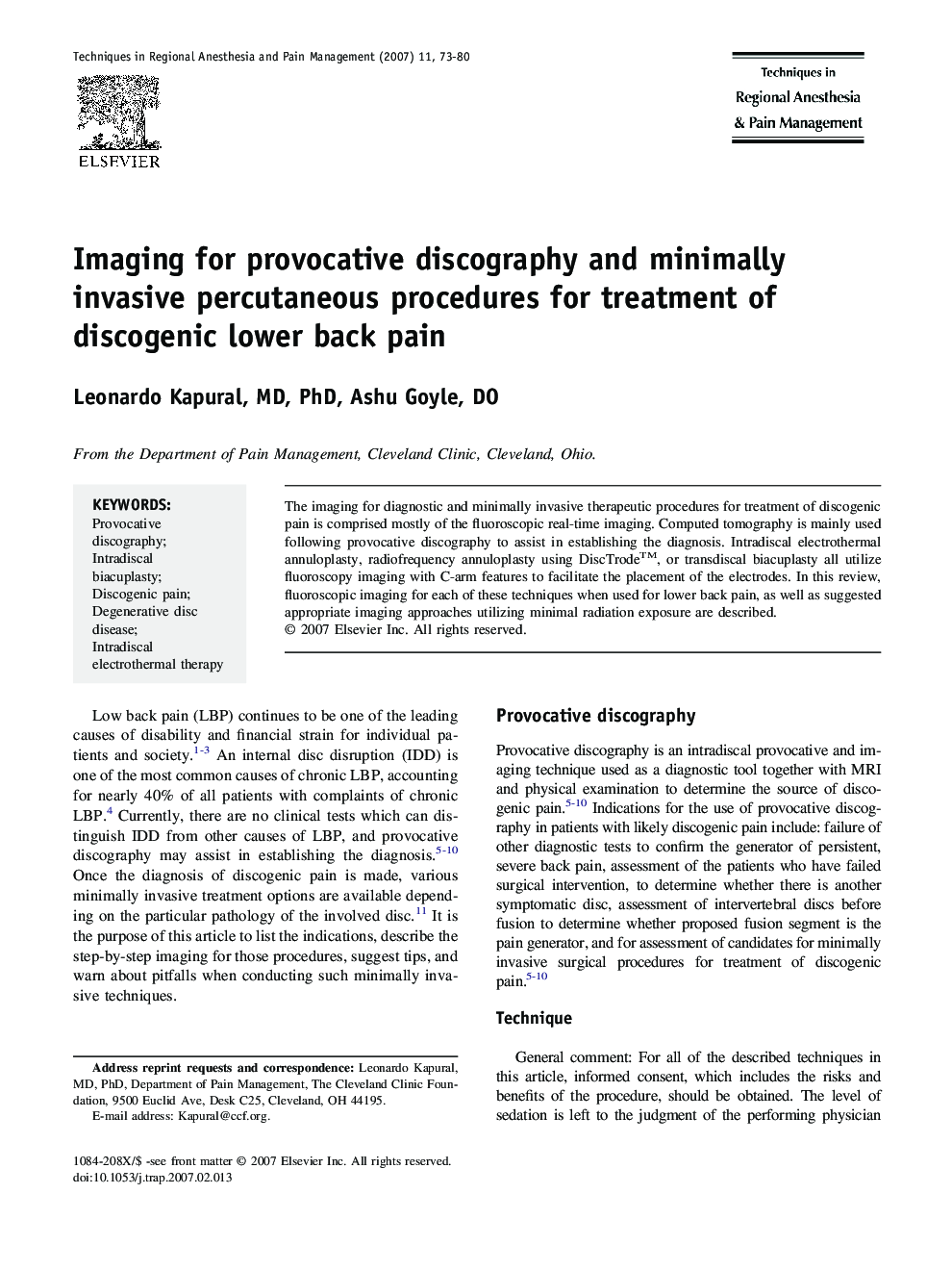 Imaging for provocative discography and minimally invasive percutaneous procedures for treatment of discogenic lower back pain