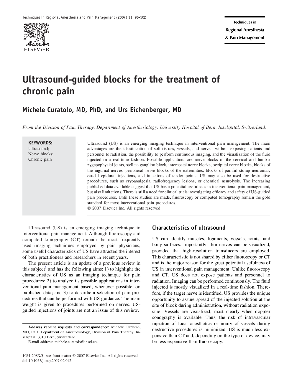 Ultrasound-guided blocks for the treatment of chronic pain