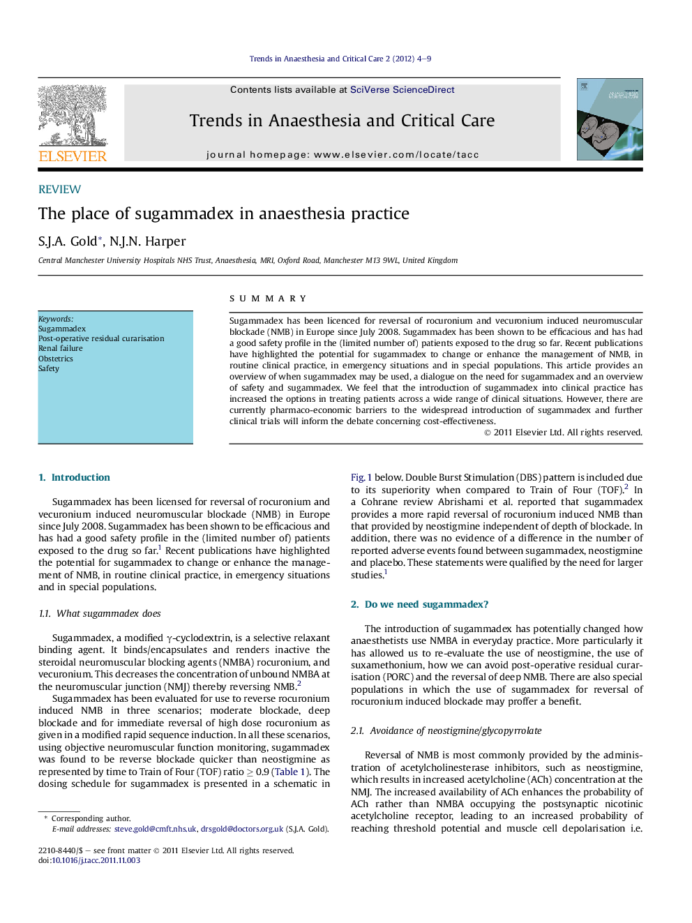 The place of sugammadex in anaesthesia practice