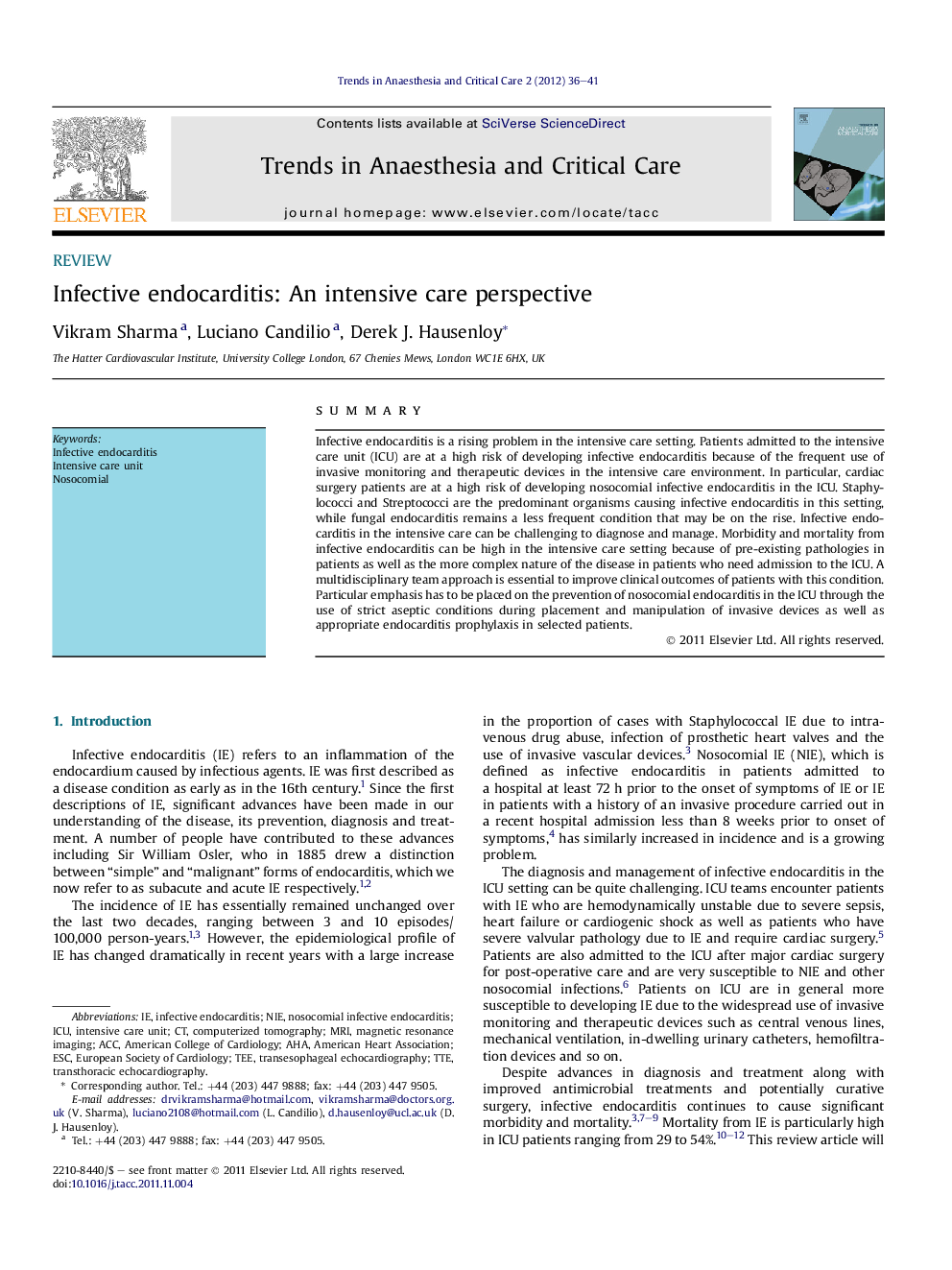 Infective endocarditis: An intensive care perspective