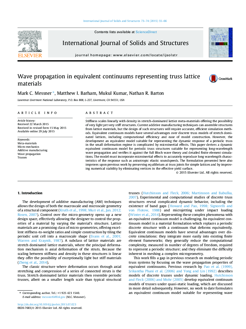 Wave propagation in equivalent continuums representing truss lattice materials