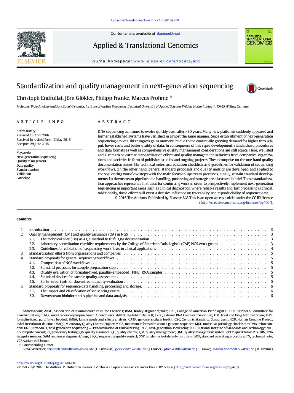 Standardization and quality management in next-generation sequencing