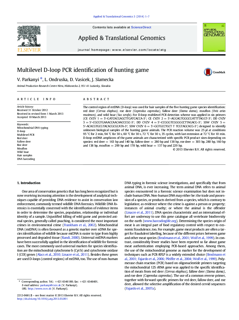 Multilevel D-loop PCR identification of hunting game