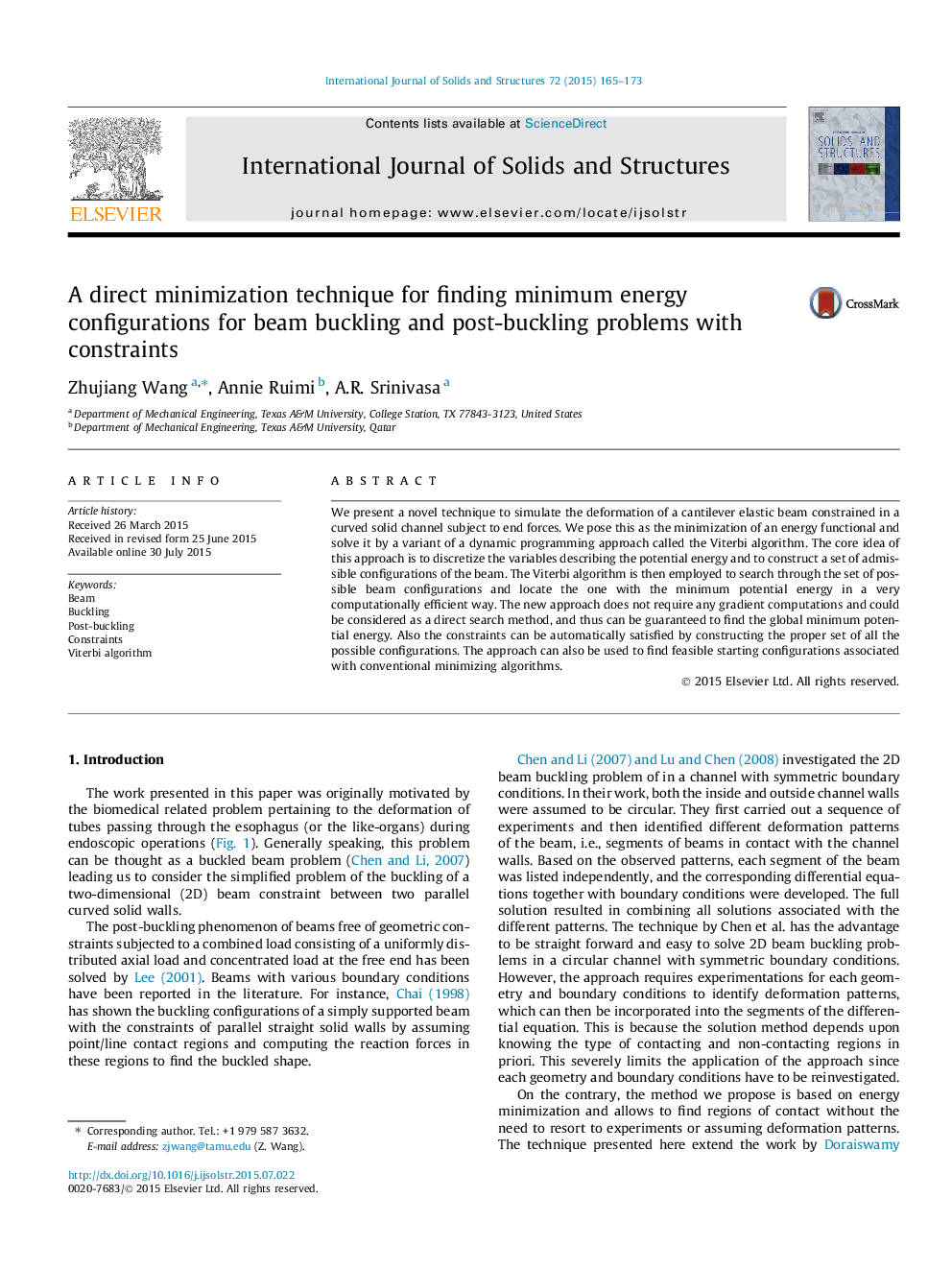 A direct minimization technique for finding minimum energy configurations for beam buckling and post-buckling problems with constraints