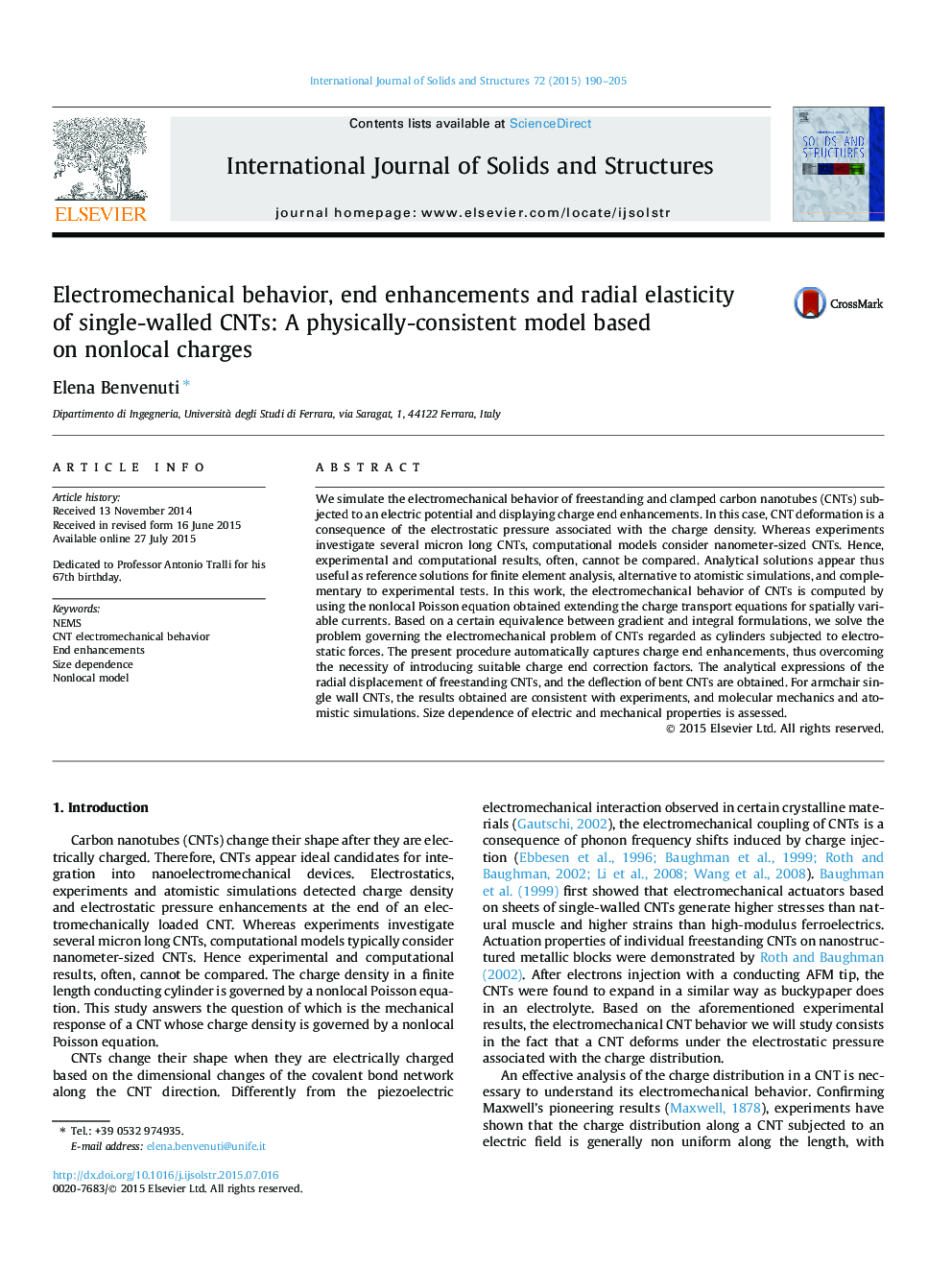 Electromechanical behavior, end enhancements and radial elasticity of single-walled CNTs: A physically-consistent model based on nonlocal charges