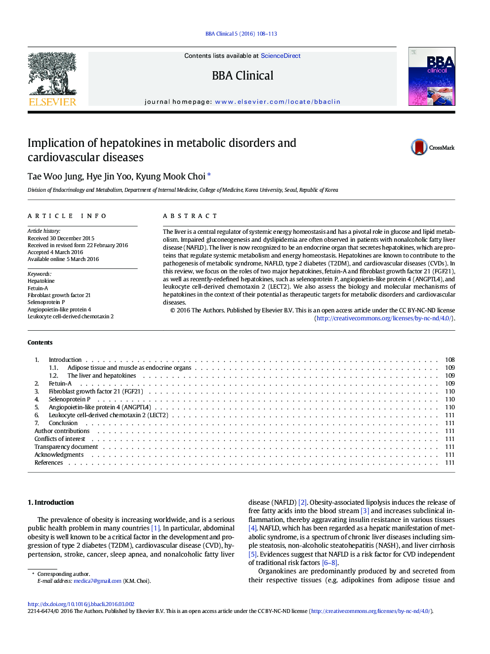 Implication of hepatokines in metabolic disorders and cardiovascular diseases
