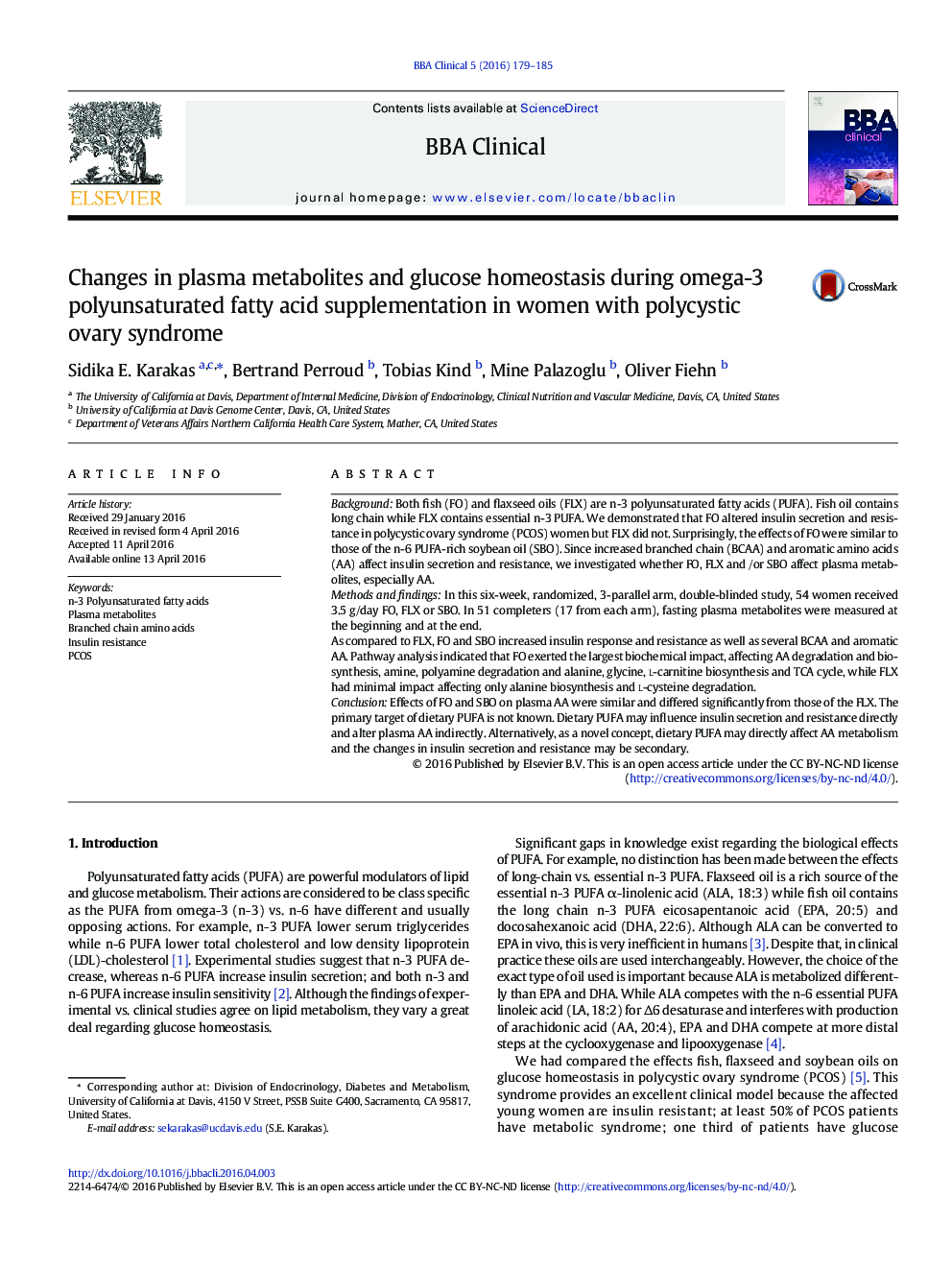 Changes in plasma metabolites and glucose homeostasis during omega-3 polyunsaturated fatty acid supplementation in women with polycystic ovary syndrome 