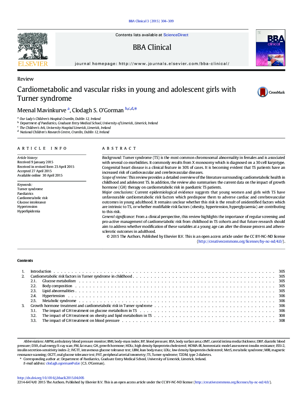 Cardiometabolic and vascular risks in young and adolescent girls with Turner syndrome