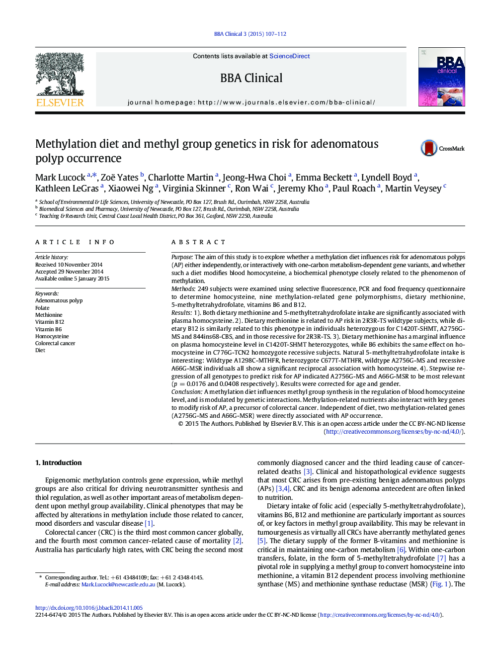 رژیم متیلاسیون و ژنتیک گروه متیل در معرض خطر ابتلا به پولیپ آدنوماتوز هستند 