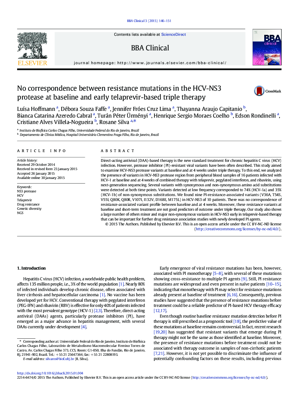 No correspondence between resistance mutations in the HCV-NS3 protease at baseline and early telaprevir-based triple therapy