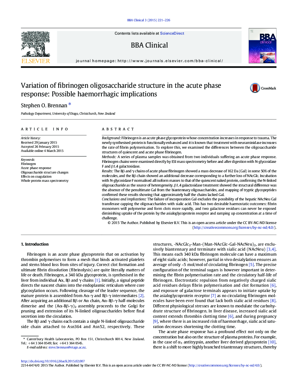تغییر ساختار الیگوساکارید فیبرینوژن در پاسخ فاز حاد: پیامدهای احتمالی هموراژیک 