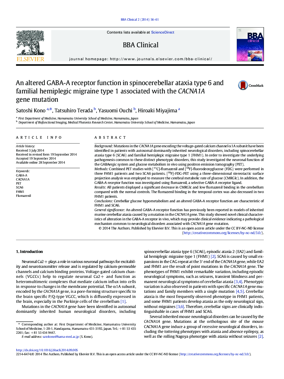 An altered GABA-A receptor function in spinocerebellar ataxia type 6 and familial hemiplegic migraine type 1 associated with the CACNA1A gene mutation