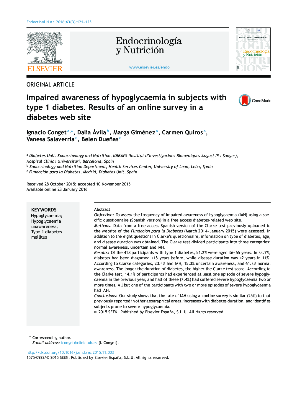 آگاهی از اختلال هیپوگلیسمی در افراد مبتلا به دیابت نوع 1؛ نتایج یک نظرسنجی در یک وب سایت بیماری دیابت