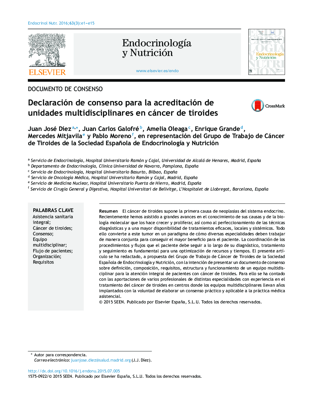 Declaración de consenso para la acreditación de unidades multidisciplinares en cáncer de tiroides