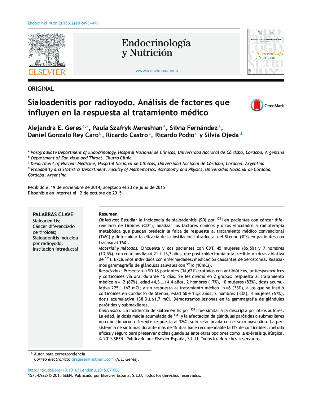 Sialoadenitis por radioyodo. Análisis de factores que influyen en la respuesta al tratamiento médico