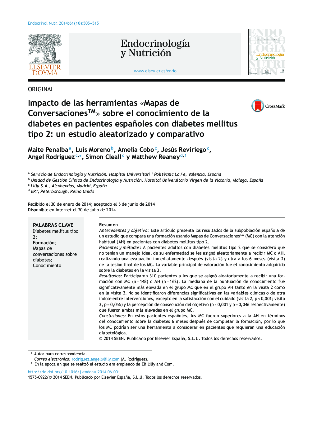 Impacto de las herramientas Â«Mapas de Conversacionesâ¢Â» sobre el conocimiento de la diabetes en pacientes españoles con diabetes mellitus tipo 2: un estudio aleatorizado y comparativo