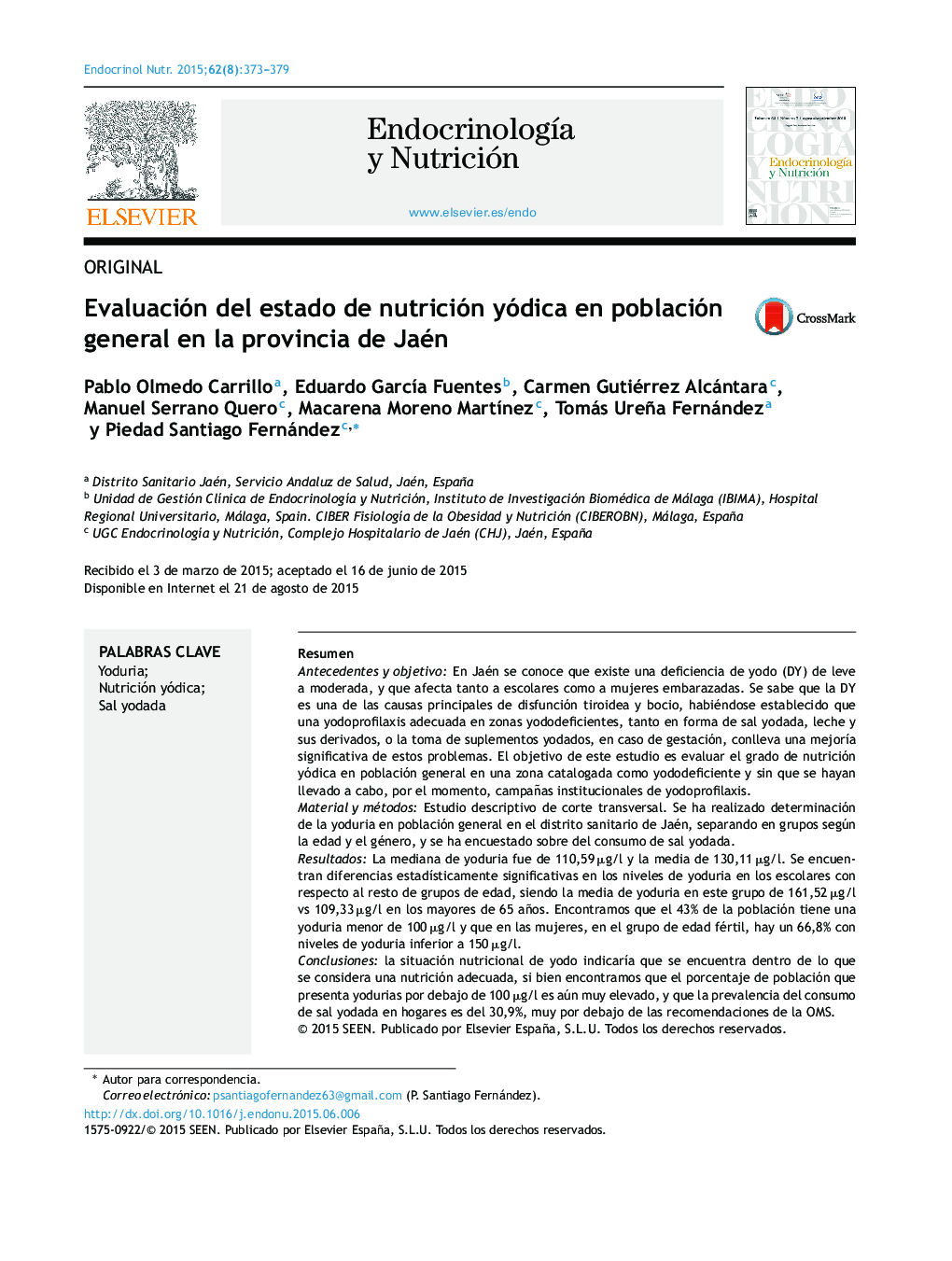 Evaluación del estado de nutrición yódica en población general en la provincia de Jaén