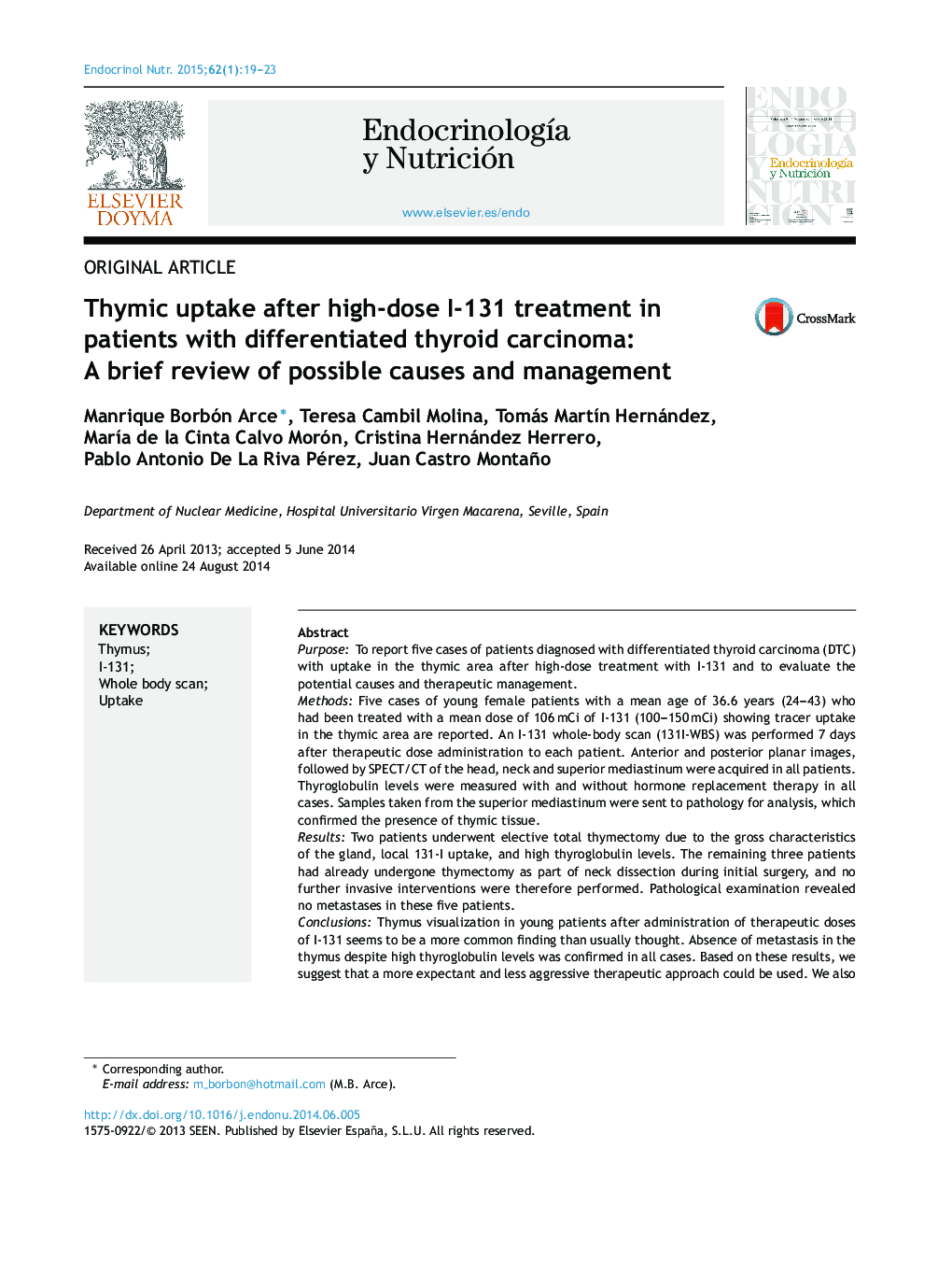 Thymic uptake after high-dose I-131 treatment in patients with differentiated thyroid carcinoma: A brief review of possible causes and management