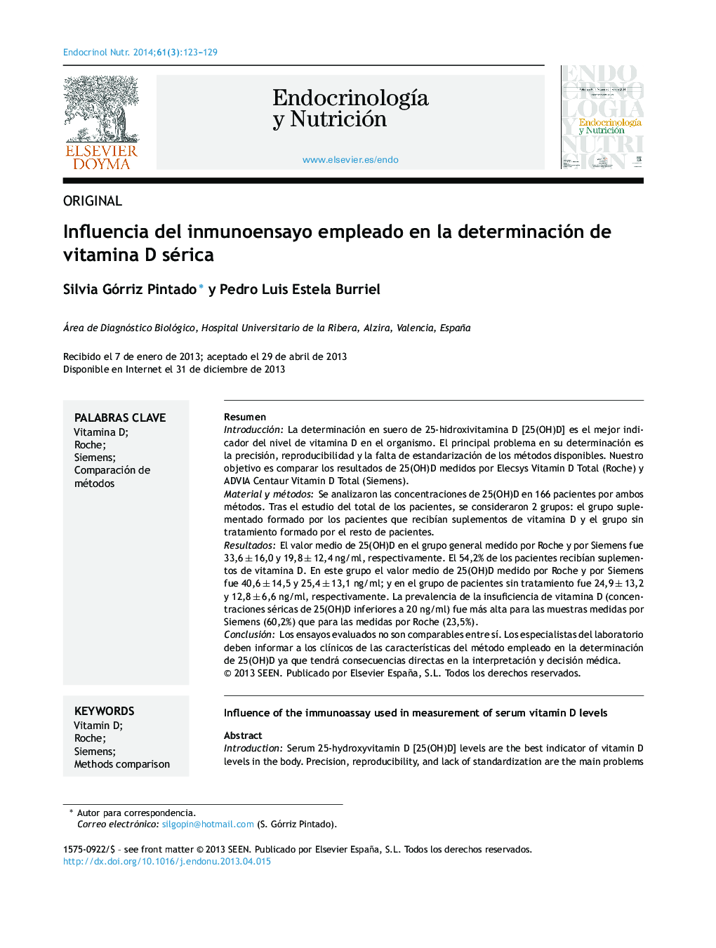 Influencia del inmunoensayo empleado en la determinación de vitamina D sérica
