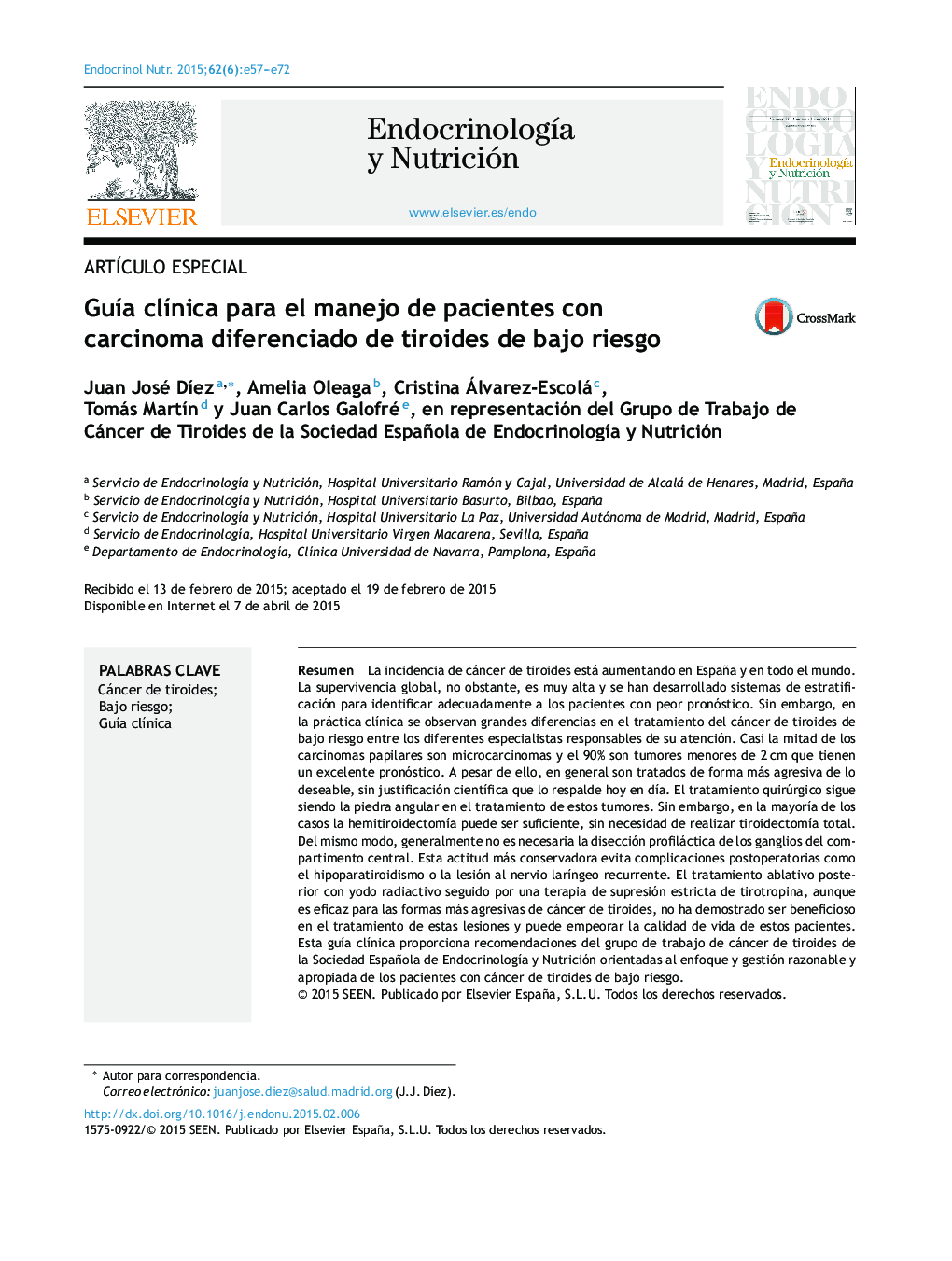 Guía clínica para el manejo de pacientes con carcinoma diferenciado de tiroides de bajo riesgo