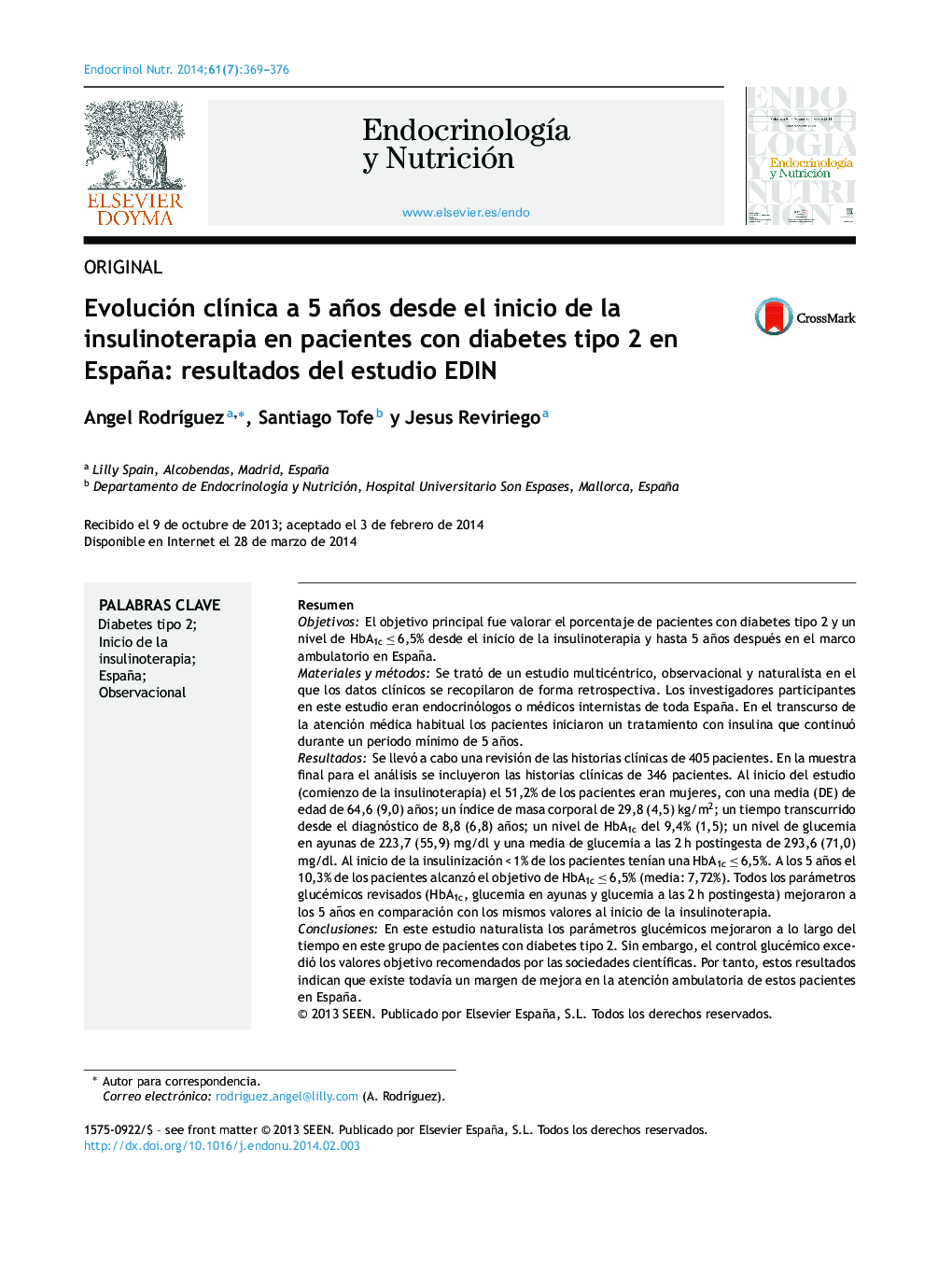 Evolución clínica a 5 años desde el inicio de la insulinoterapia en pacientes con diabetes tipo 2 en España: resultados del estudio EDIN