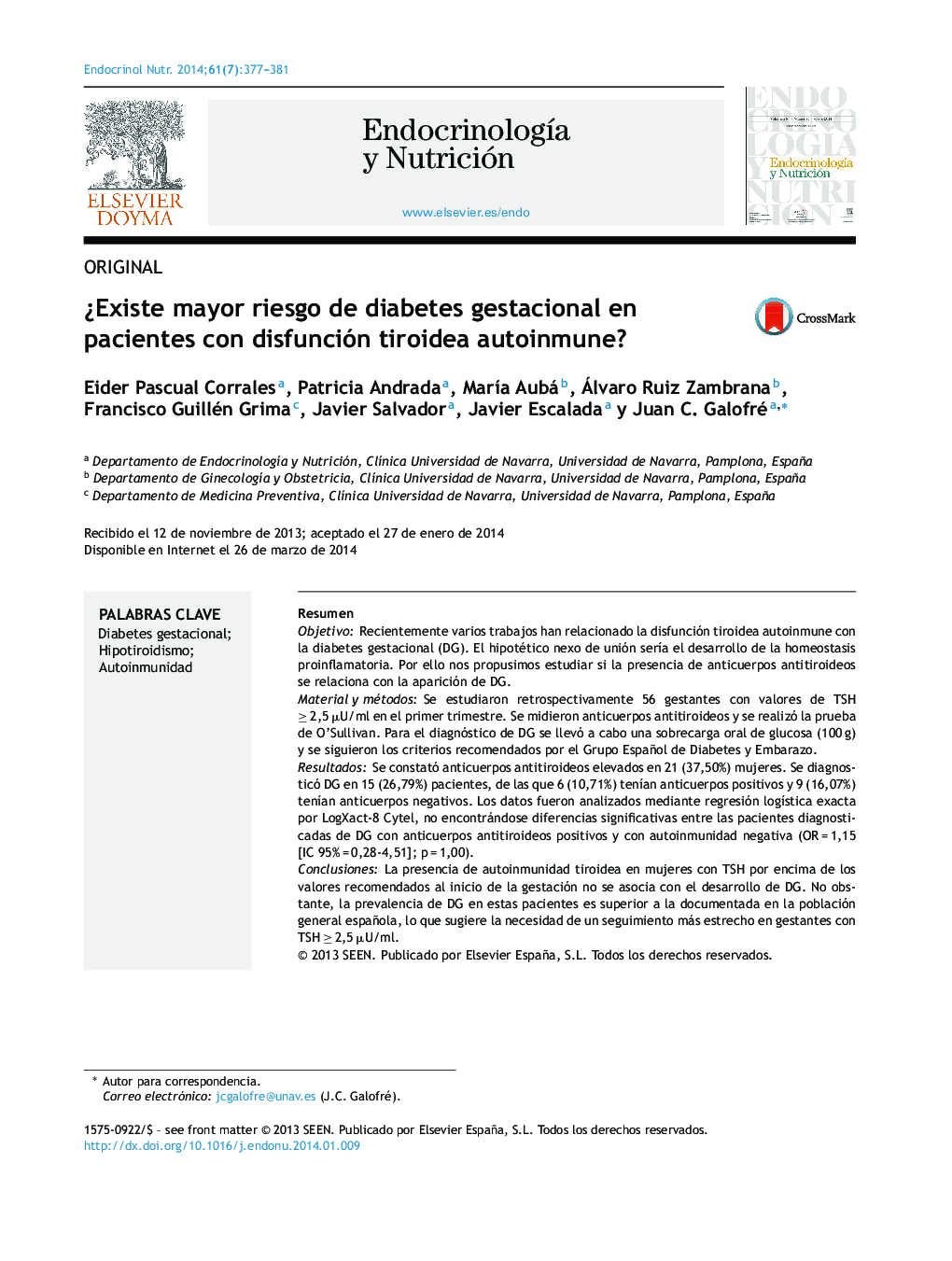 ¿Existe mayor riesgo de diabetes gestacional en pacientes con disfunción tiroidea autoinmune?