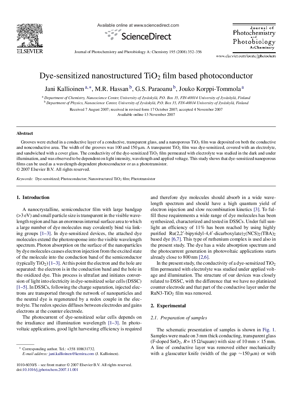 Dye-sensitized nanostructured TiO2 film based photoconductor