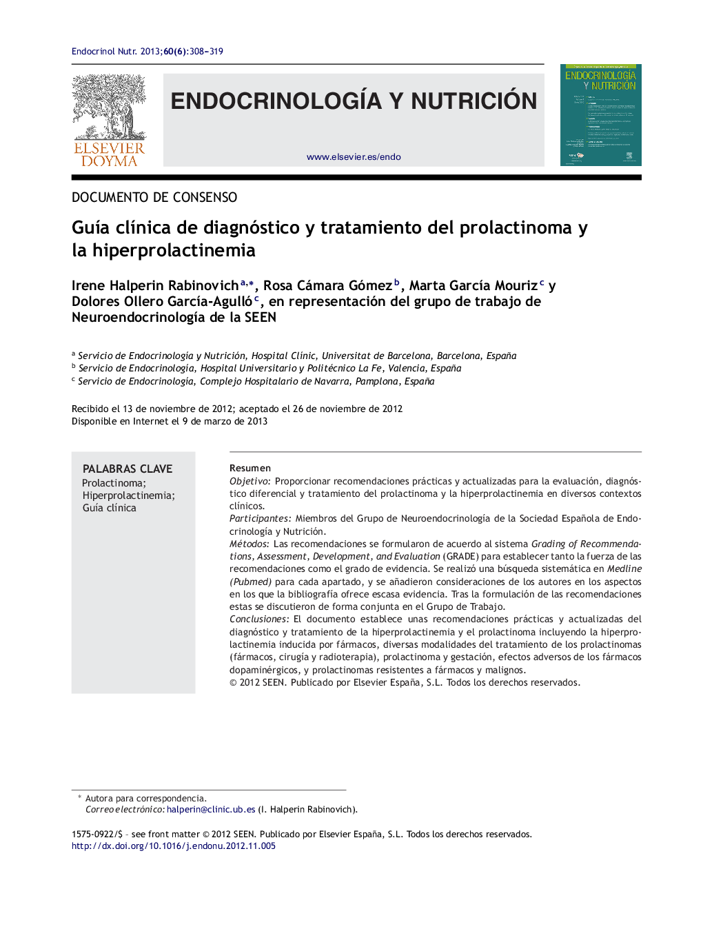 Guía clínica de diagnóstico y tratamiento del prolactinoma y la hiperprolactinemia