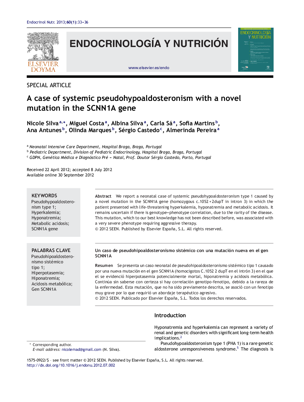 A case of systemic pseudohypoaldosteronism with a novel mutation in the SCNN1A gene