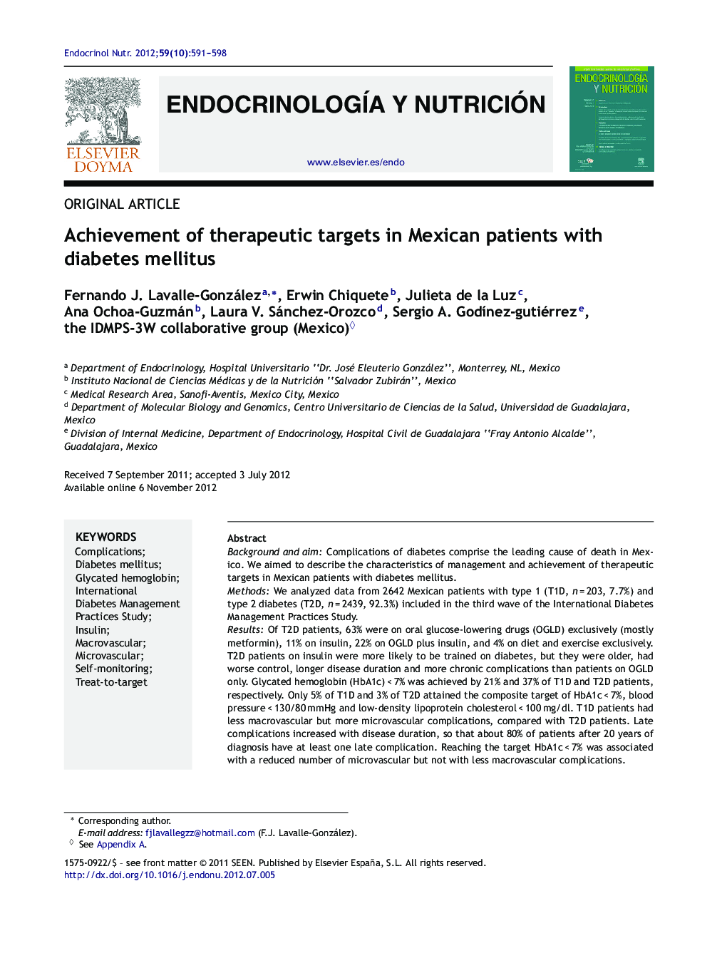 Achievement of therapeutic targets in Mexican patients with diabetes mellitus
