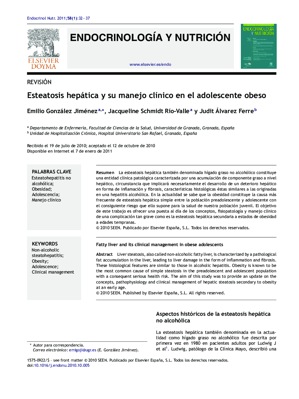 Esteatosis hepática y su manejo clínico en el adolescente obeso