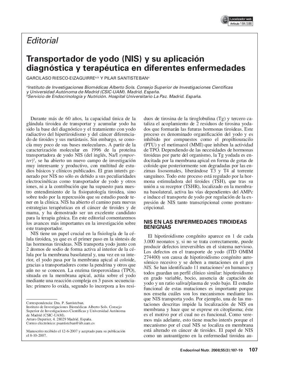 Transportador de yodo (NIS) y su aplicación diagnóstica y terapéutica en diferentes enfermedades